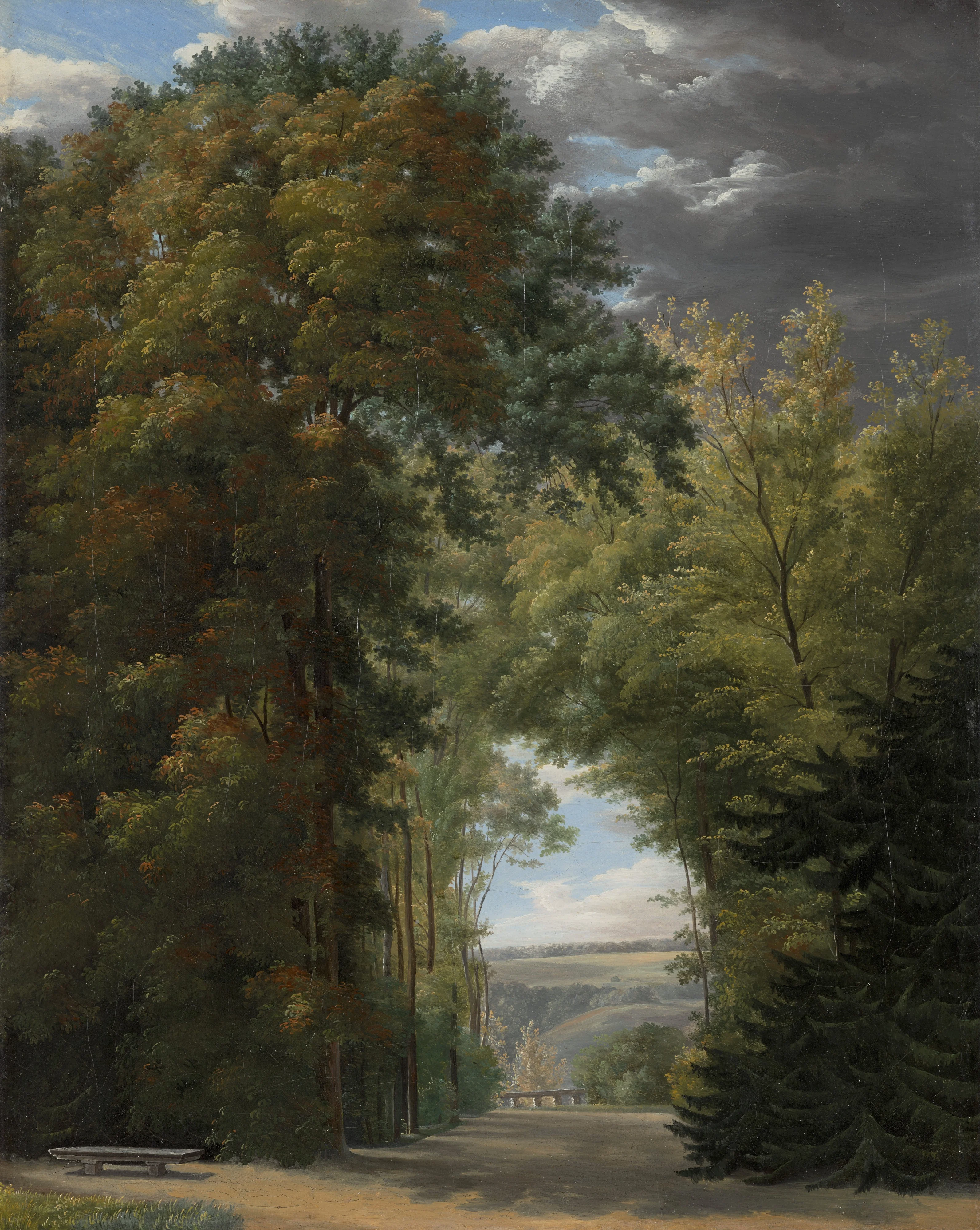 An Alley of Trees in a Park, by Jean-Joseph-Xavier Bidauld, oil, 1810