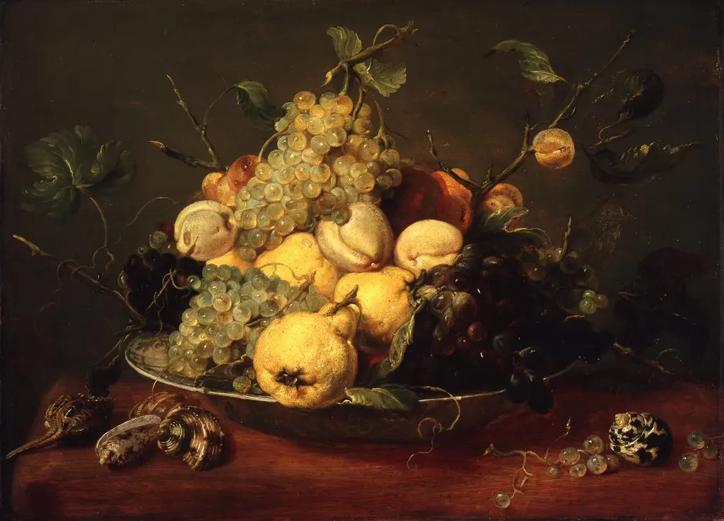Still life with fruits in a porcelain bowl