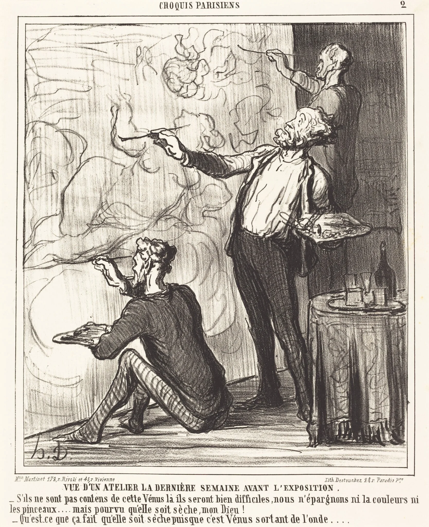 Vue d'un atelier... avant l'exposition, by Honoré Daumier, ink, 1864