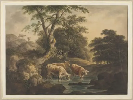 Landscape with cattle drinking