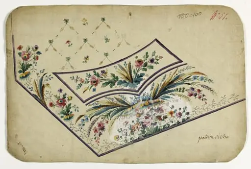 Gilet vasque de feuilles marron et vertes, projets de broderies de gilet, XVIIIème siècle