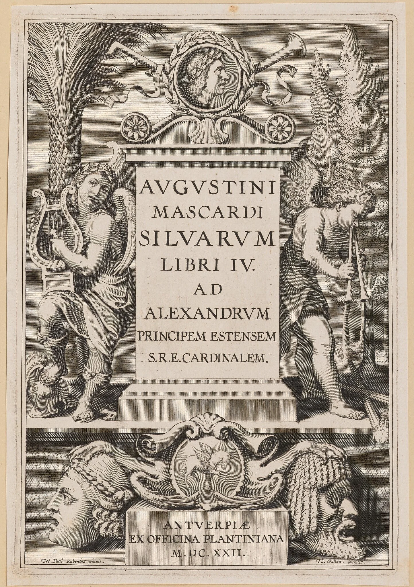 Title Page for Agostino Mascardi, Silvarium Libri IV, by Theodor Galle, ink, 1622