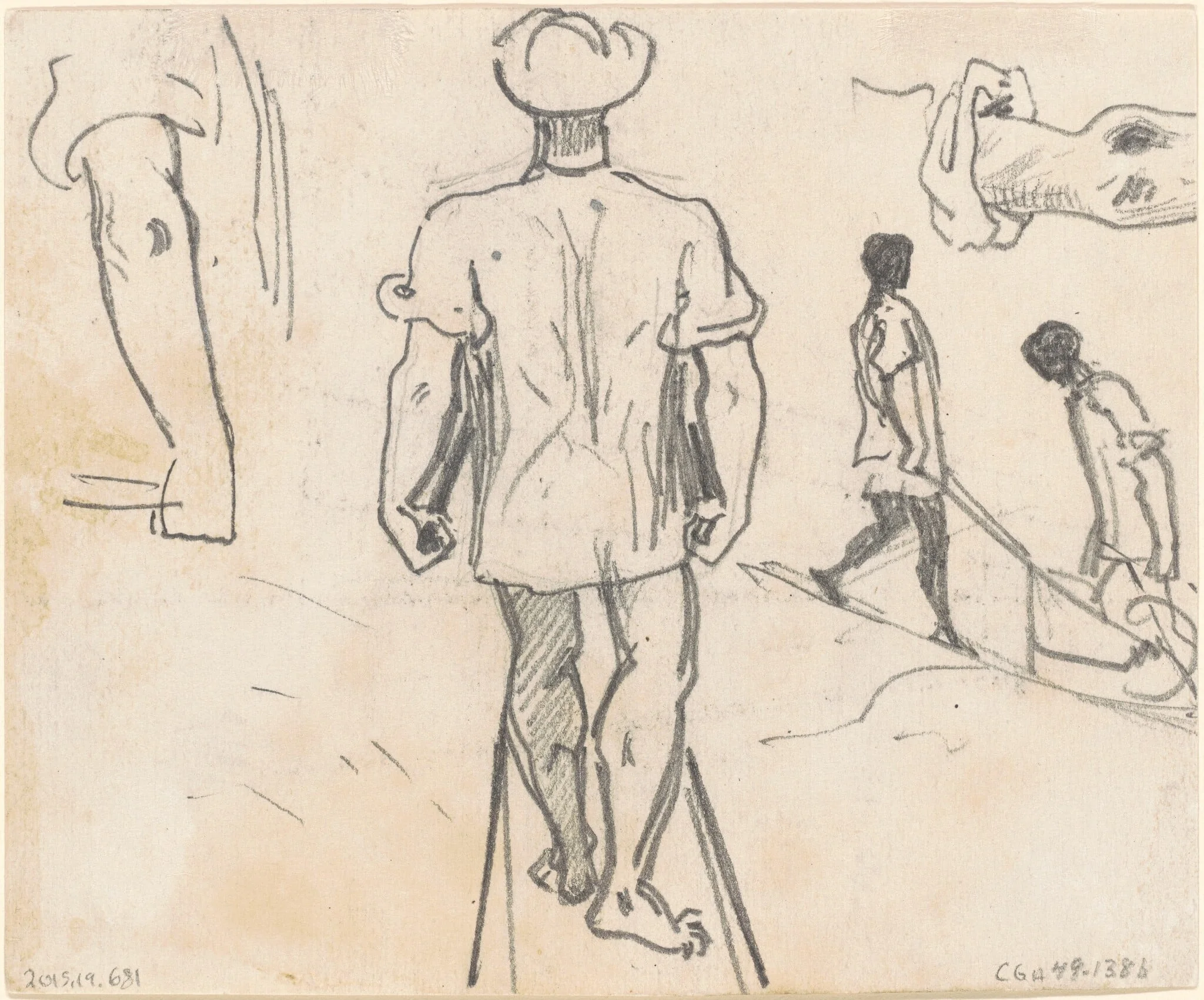Studies of Peasants with Wheelbarrows [verso], by John Singer Sargent, graphite, 1871