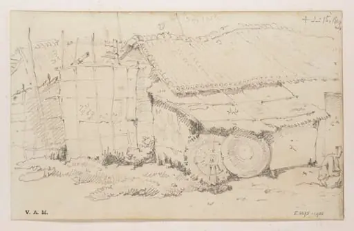 Thatched village dwellings, Bengal