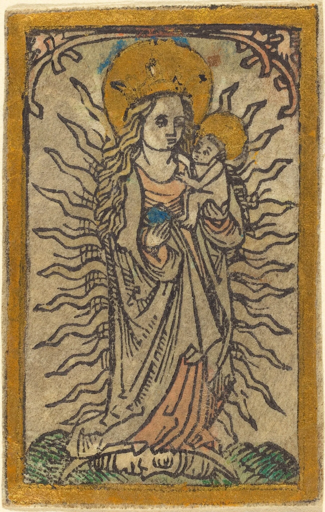Madonna and Child in a Glory Standing on a Crescent Moon, by German 15th Century, ink, 1475