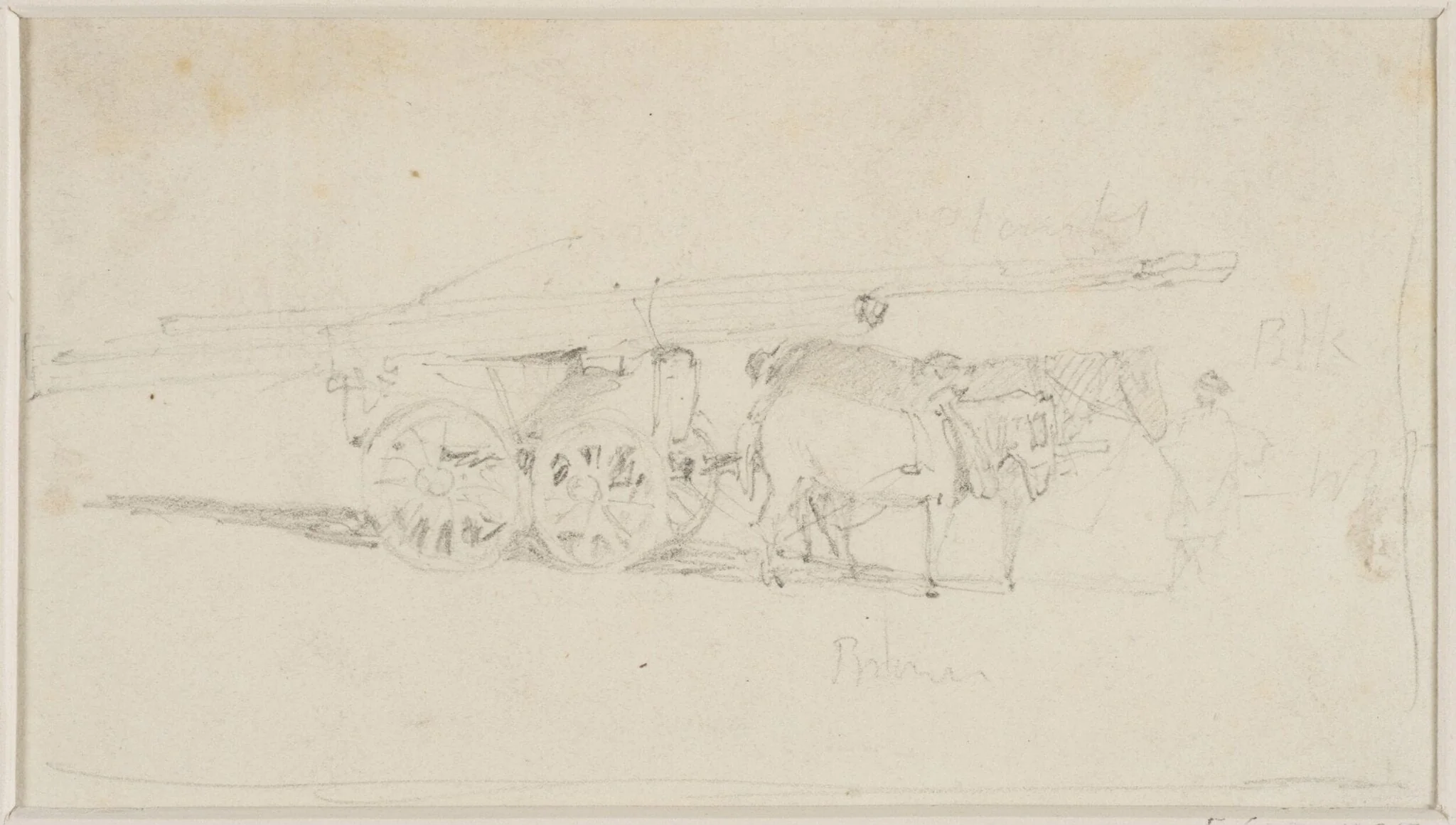 Study of two horses drawing a cart laden with timber, by John Sell Cotman, 1800