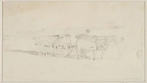 Study of two horses drawing a cart laden with timber