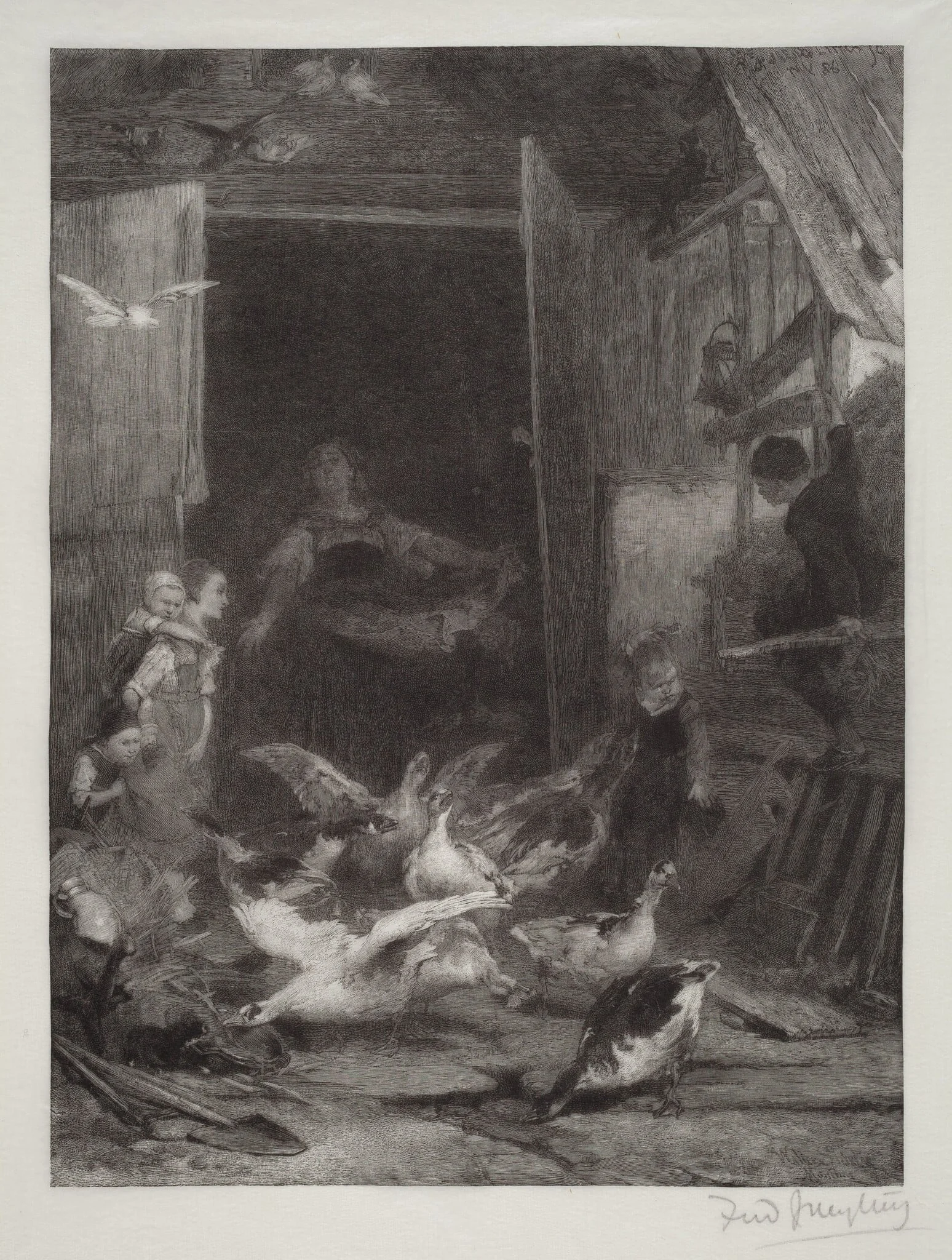 Untitled (Farm Scene), by Frederick Juengling, ink, 1886