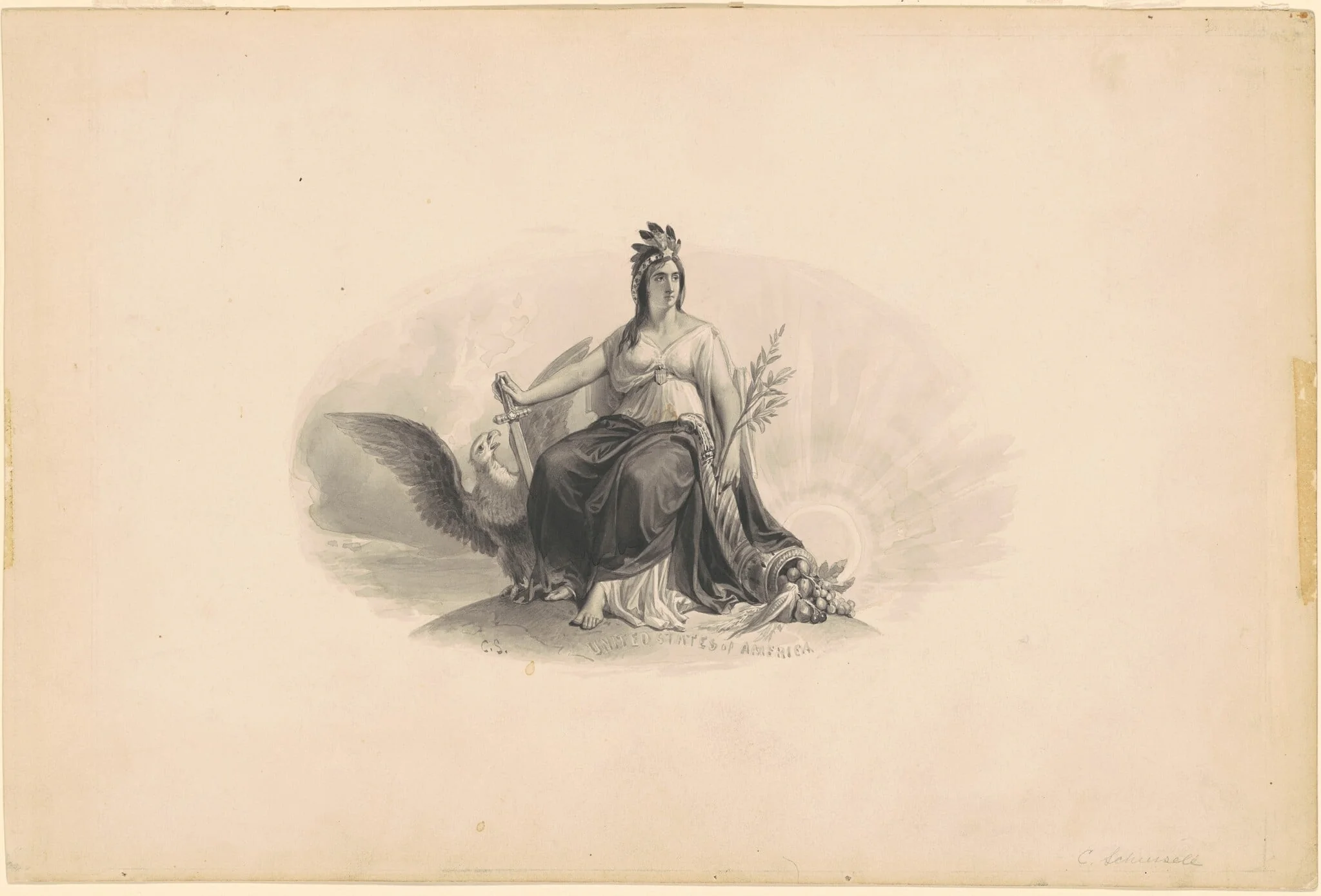 Design for an Emblem of the United States of America, by Christian Schussele, ink, 1860
