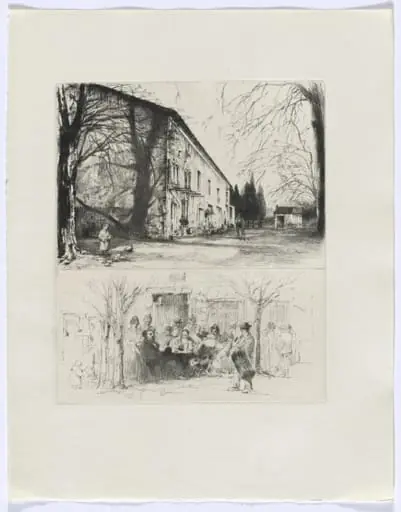 Frédéric Mistral: Mémoires et Recits by Frédéric Mistral: street scene and people at outdoor table (insert after p. 24)