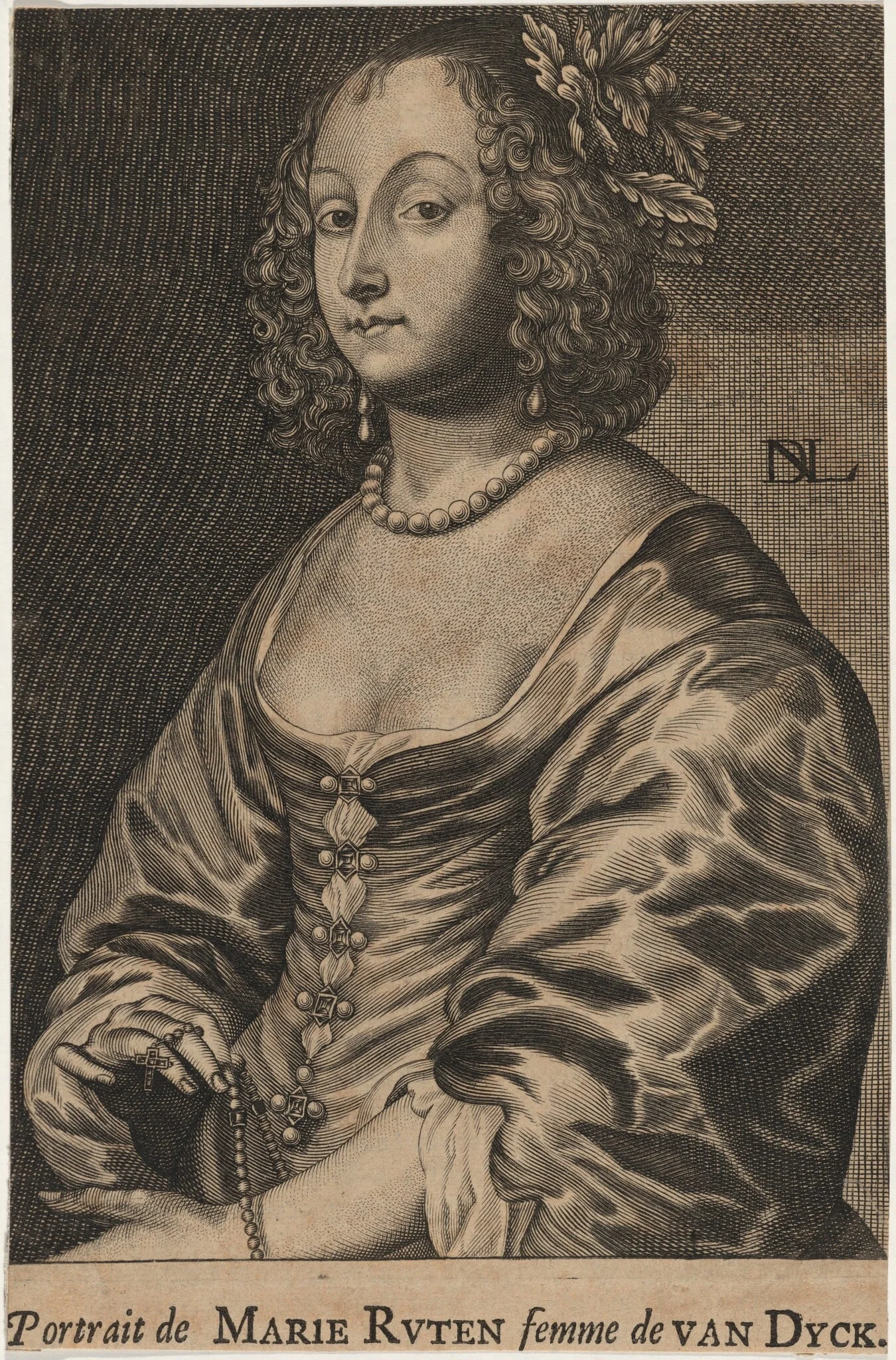 Lady Mary Ruthven, Wife of A. Van Dyck, by Nicolas de Larmessin IV, ink, 1720