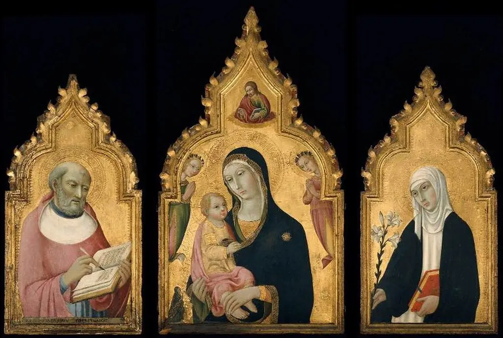 Triptych: The Virgin and Child with the Blessing Christ, Two Angels and a Donor