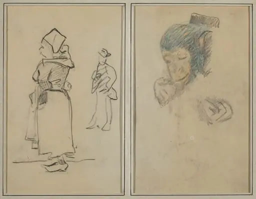 A Breton Woman and a Standing Man; Head and Hand of a Monkey [recto]