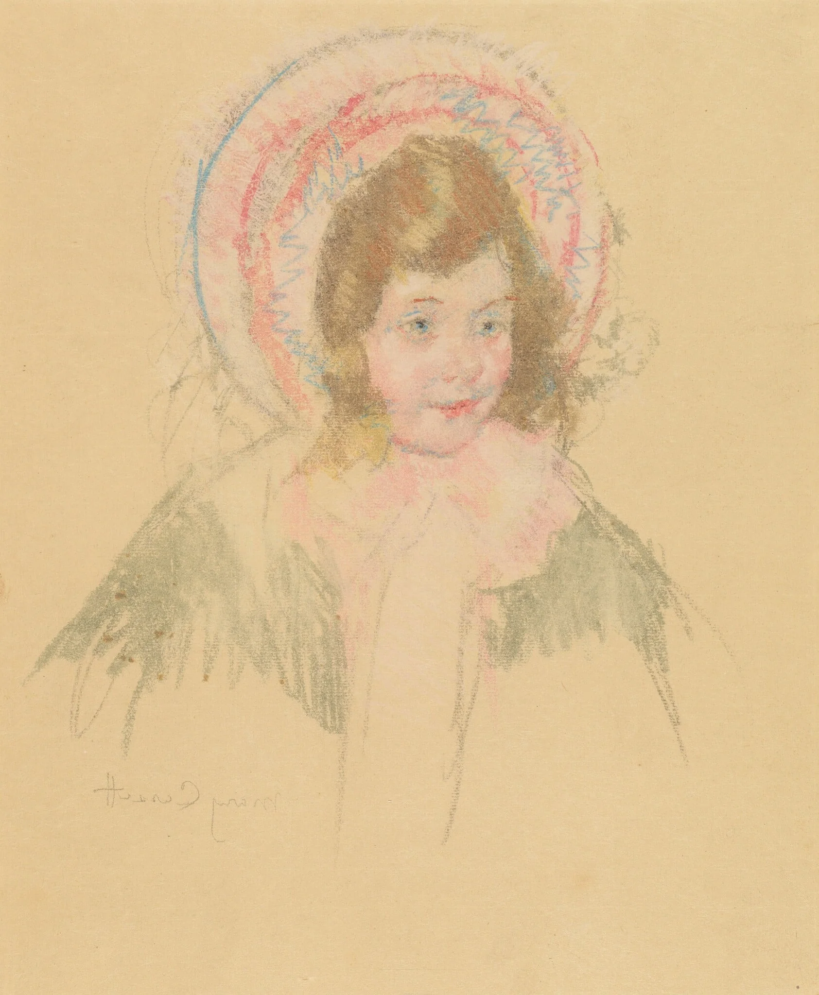Sara Wearing a Bonnet and Coat, by Mary Cassatt, pastel, 1905