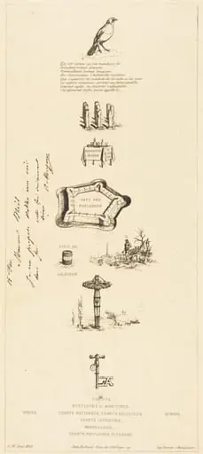 Rébus: "Béranger ne fut véritablement fort, car il n'eut jamais la clef des champs" (Rebus: "Beranger was not really strong, for he never had the key of the fields")