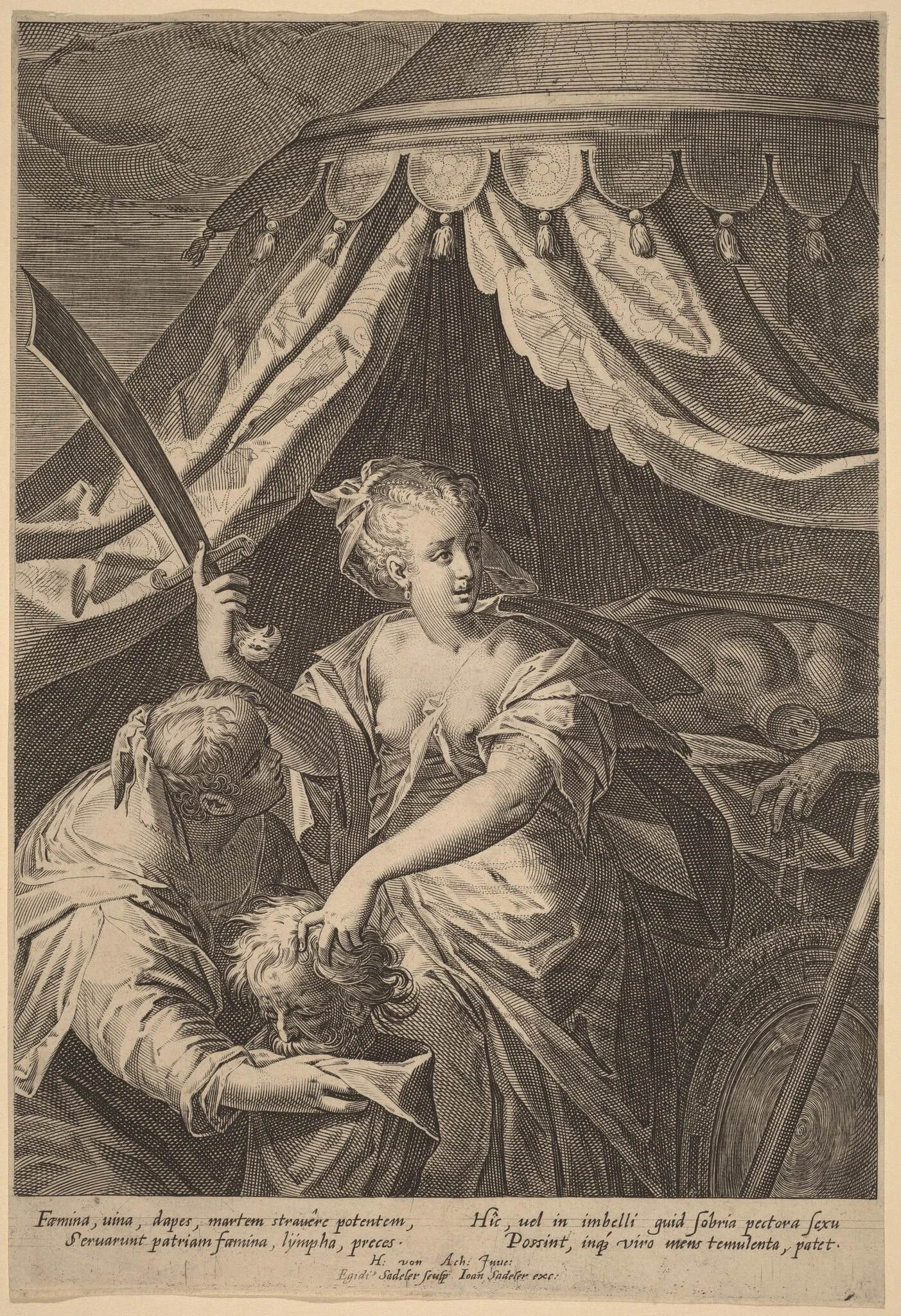 Judith with the Head of Holofernes, by Aegidius Sadeler II, ink, 1592