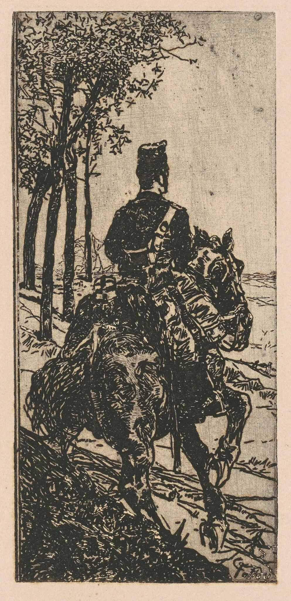 Artillery Soldier on Horseback (Soldato di artiglieria a cavallo), by Giovanni Fattori, ink, 1889