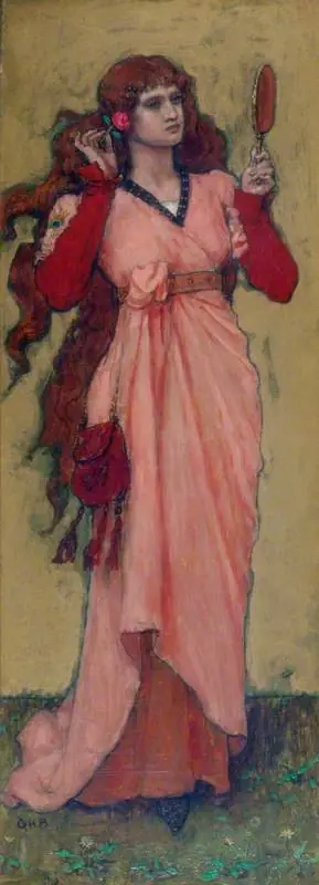 A Girl Holding a Mirror and a Rose