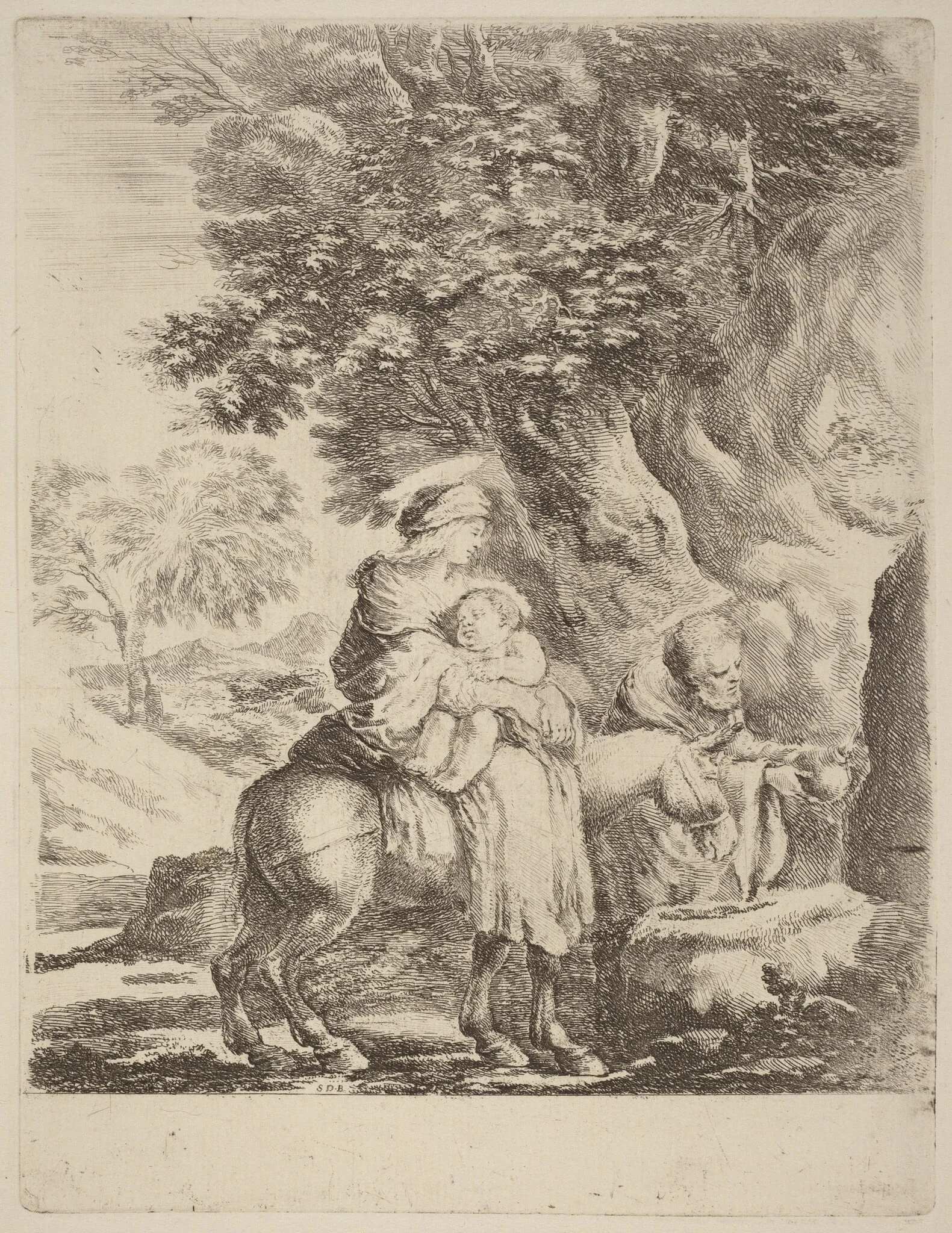 The Flight into Egypt, by Stefano Della Bella, ink, 1637