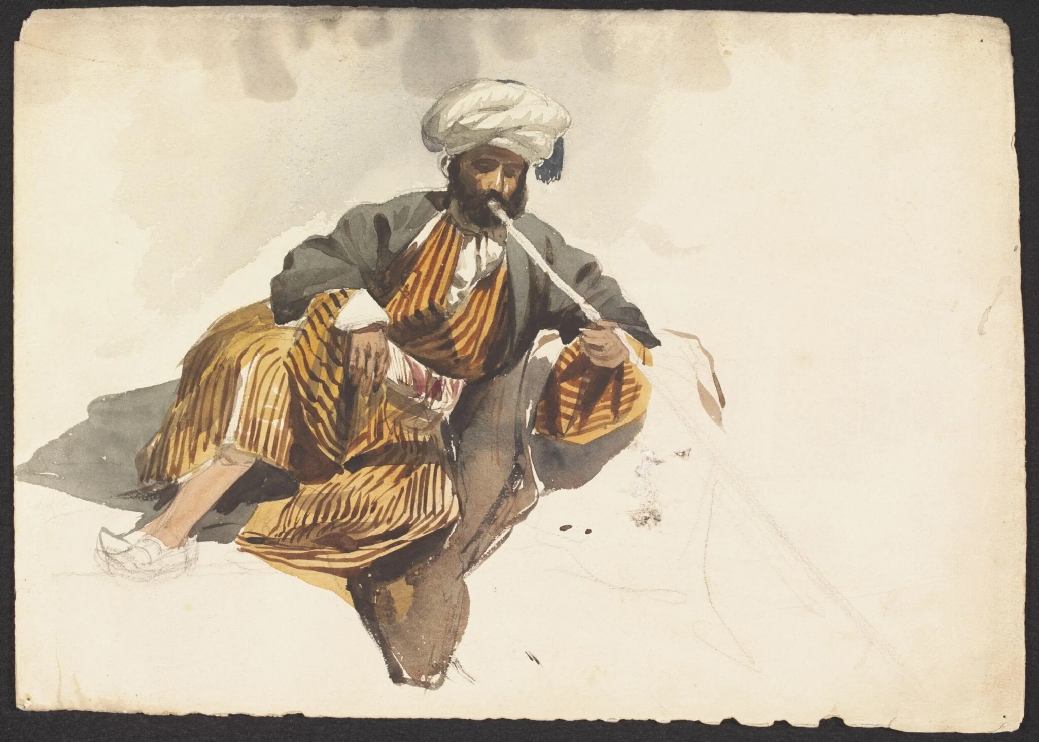 Figure of a Man in Arab dress, reclining, smoking a chibouk