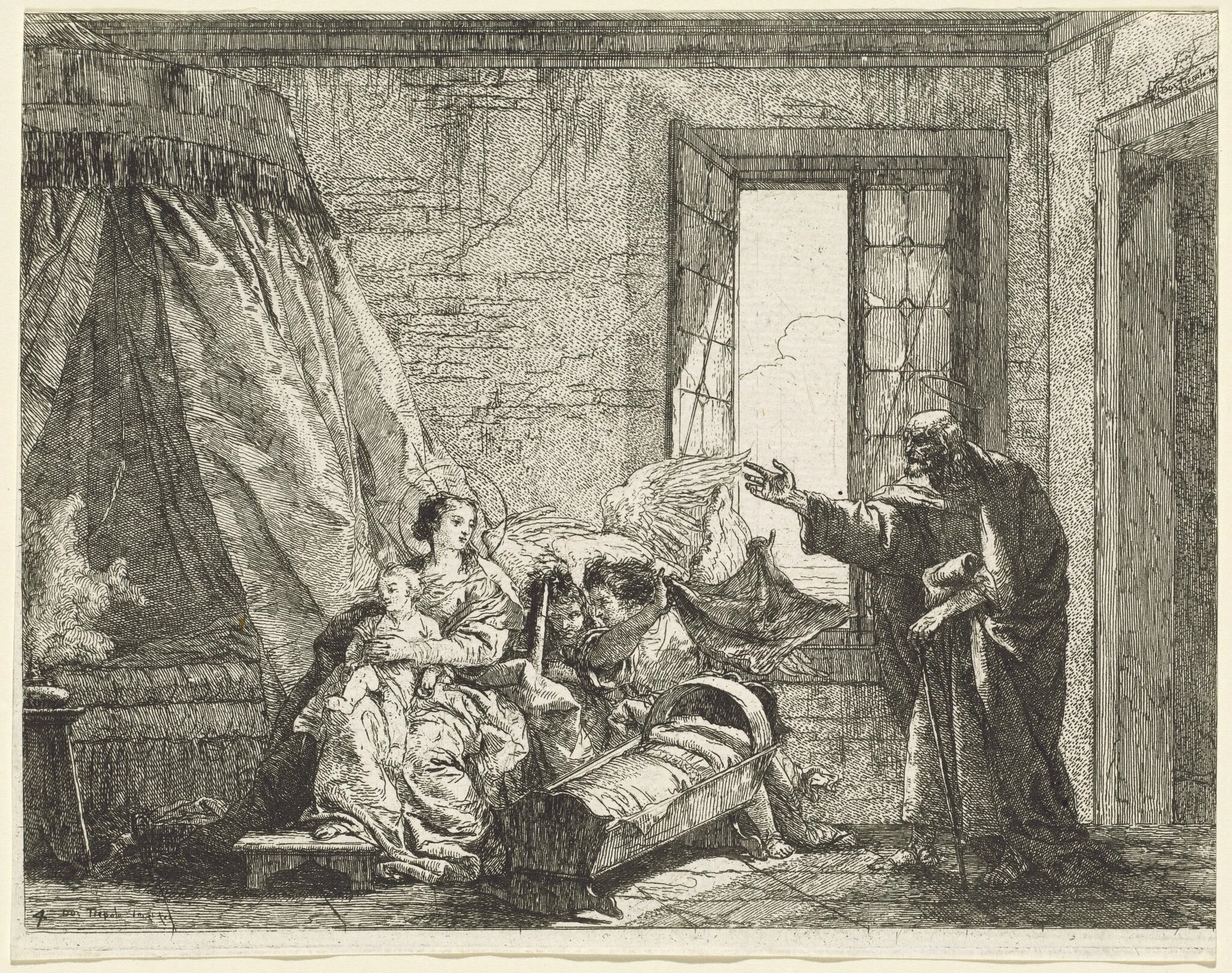 Joseph Relays to Mary God's Command to Flee, by Giovanni Domenico Tiepolo, ink, 1753