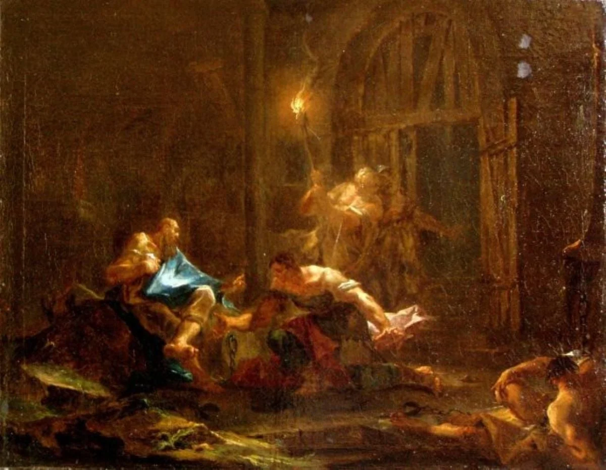 Socrate în închisoare; pandant: Sfântul Petru tămăduind un bolnav, by Paul Troger, unspecified