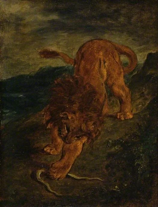 The Lion and the Snake, by Eugène Delacroix, oil, 1847
