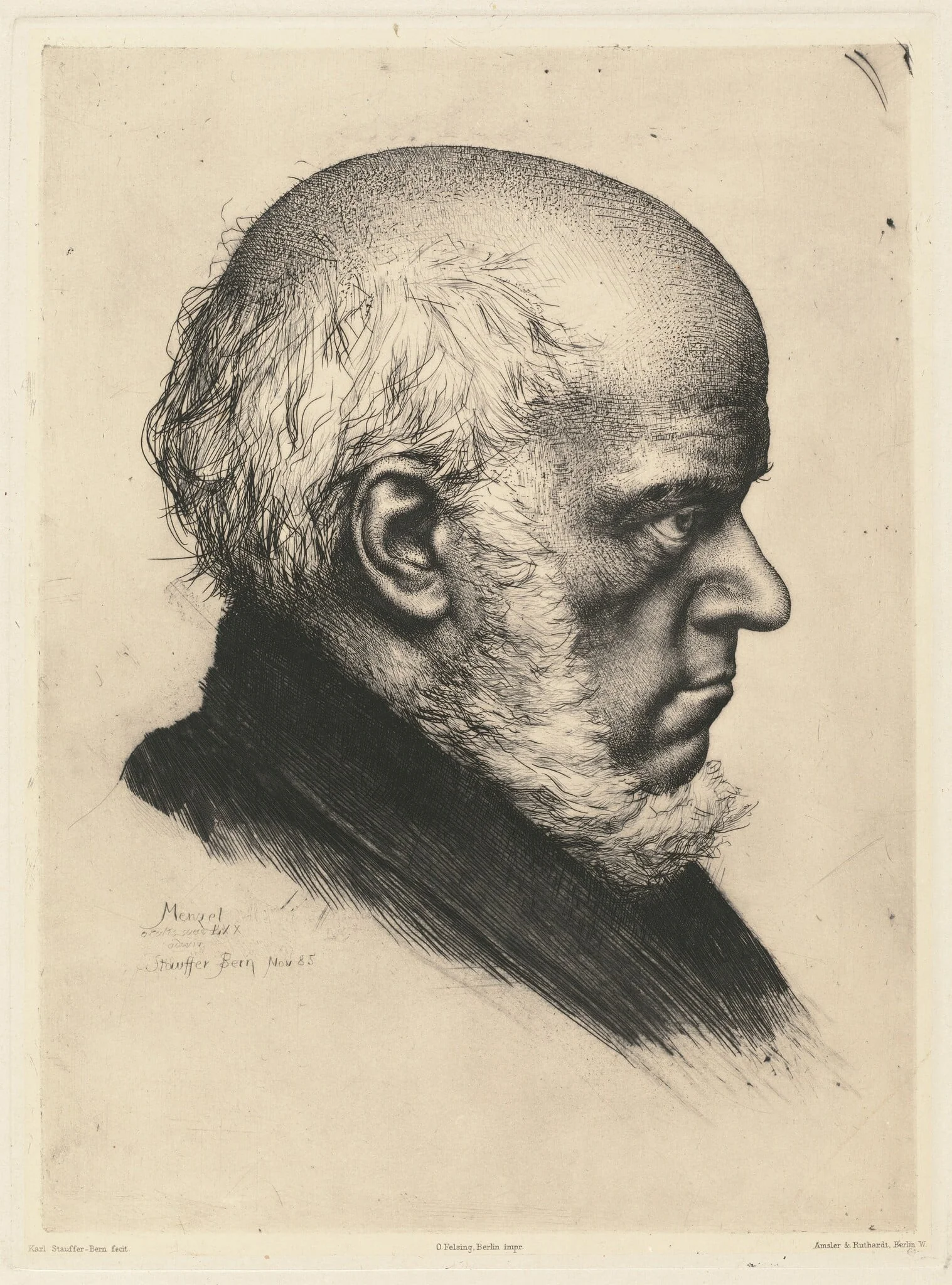 Adolph Menzel, by Karl Stauffer-Bern, ink, 1885