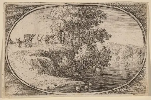 Herd of Cows on Bluff to Left of Water