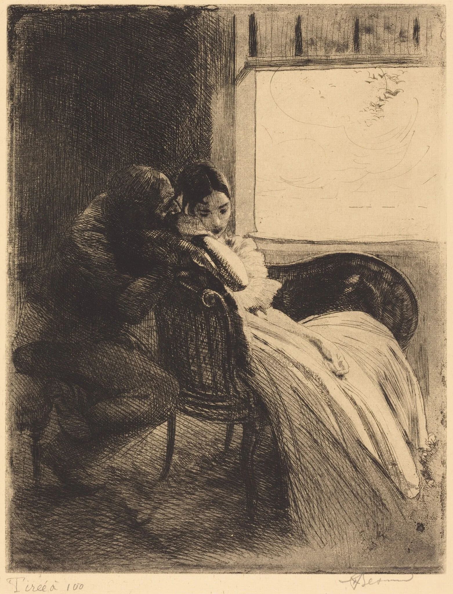 The Flirt (Le flirt), by Paul-Albert Besnard, ink, 1886