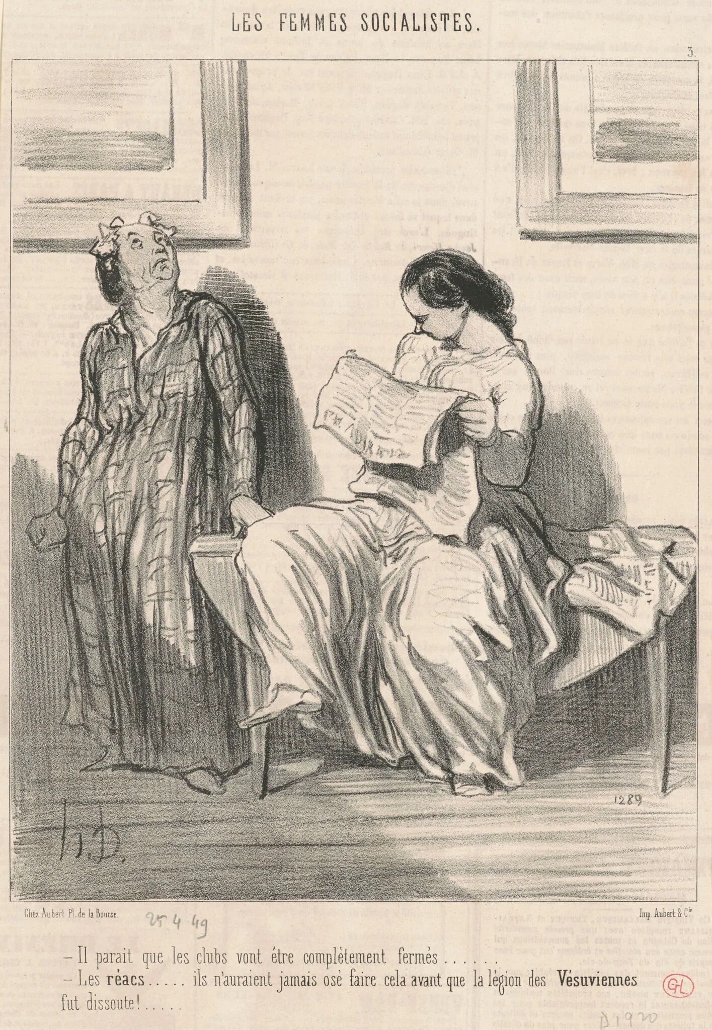 Il parait que les clubs vont être ... fermés ..., by Honoré Daumier, ink, 1849