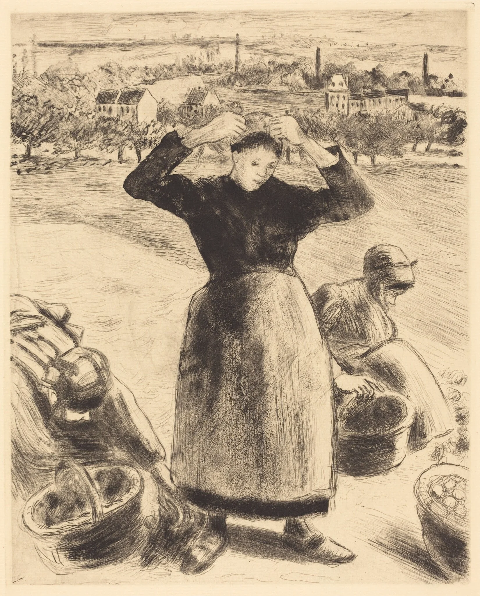 Gathering Potatoes (Recolte de pommes de terre), by Camille Pissarro, ink, 1886