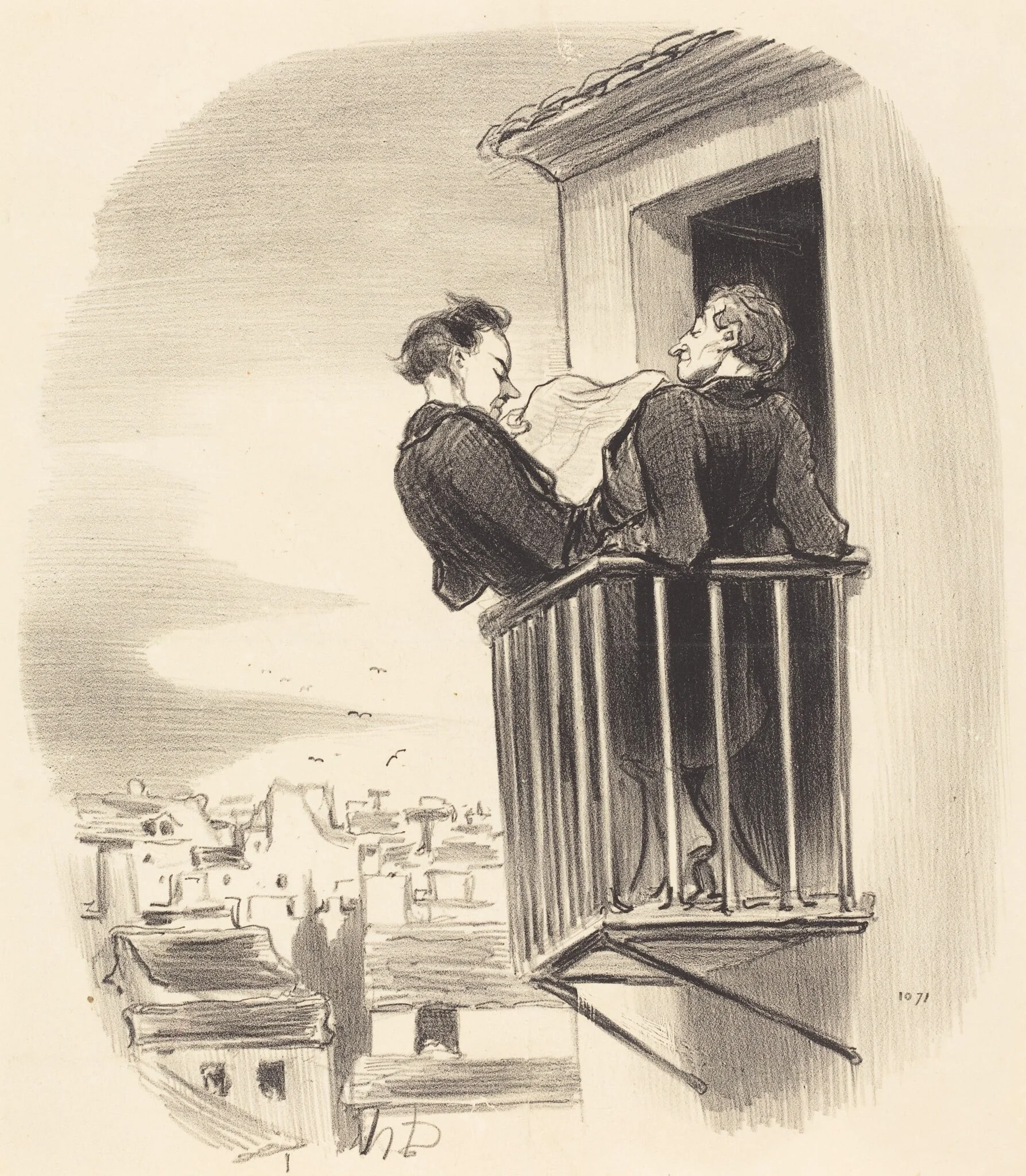 Comment on comprend le balcon Espagnol a Paris, by Honoré Daumier, ink, 1847