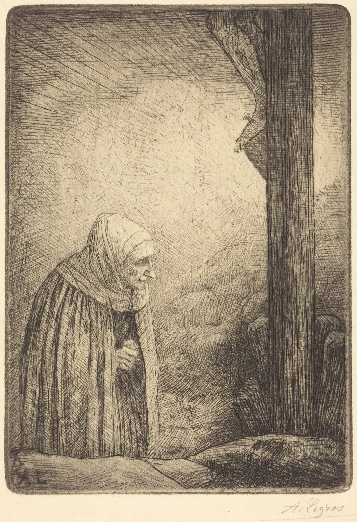 Woman at the Foot of the Cross (Femme au calvaire), by Alphonse Legros, ink, 1874