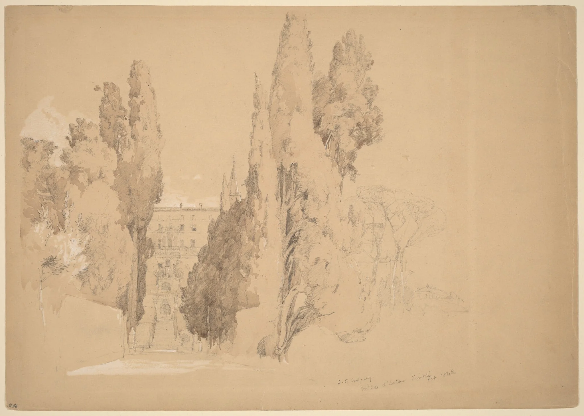 Villa d'Este, Tivoli, by Jasper Francis Cropsey, graphite, 1848