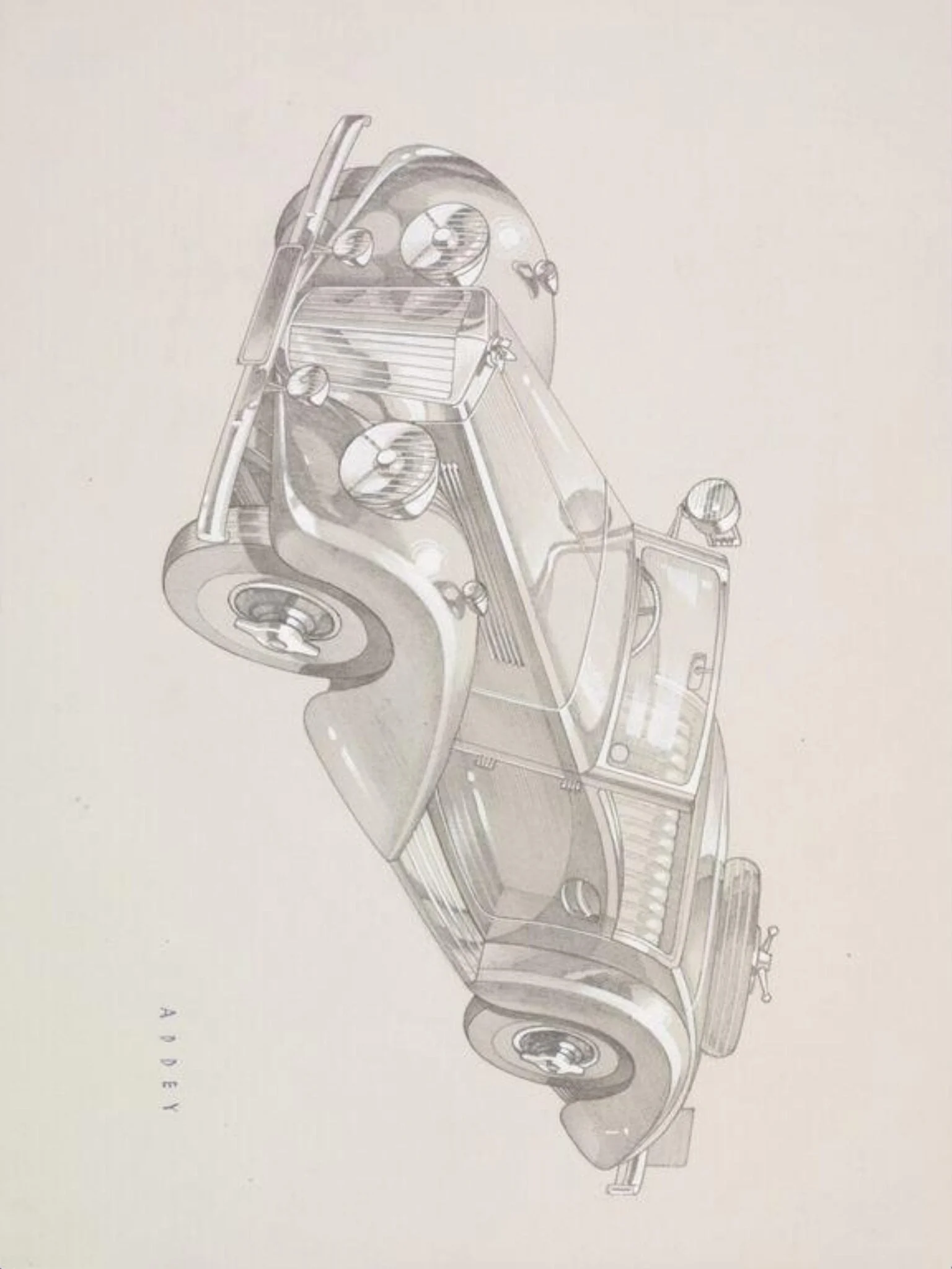 Drawing of a car, by Wilfrid R. Addey, 1944
