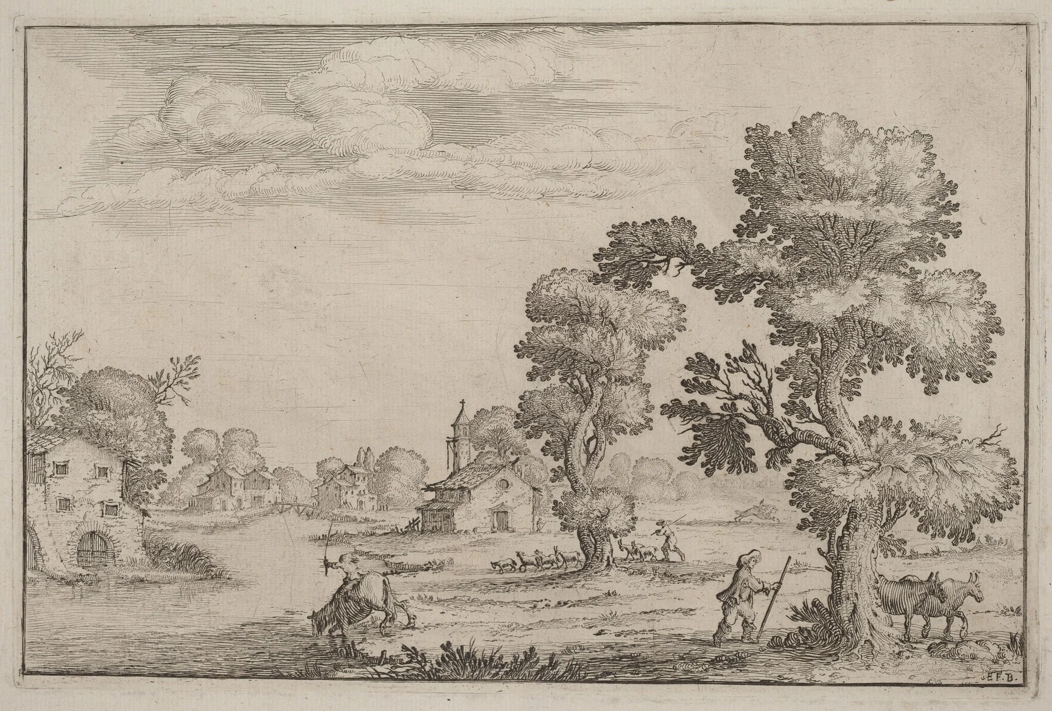Lakeside Village with Herdsmen