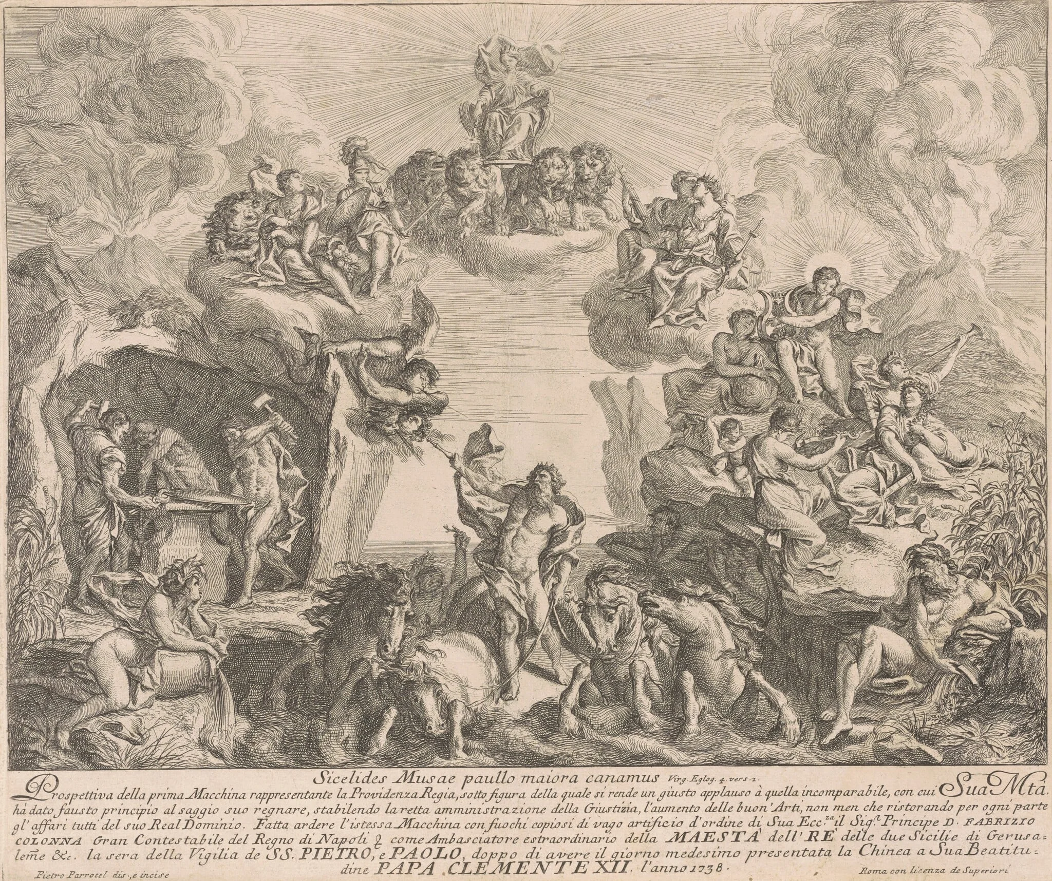 The Prima Macchina for the Chinea of 1738: Allegory of Regal Providence, by Pierre Parrocel, ink, 1738