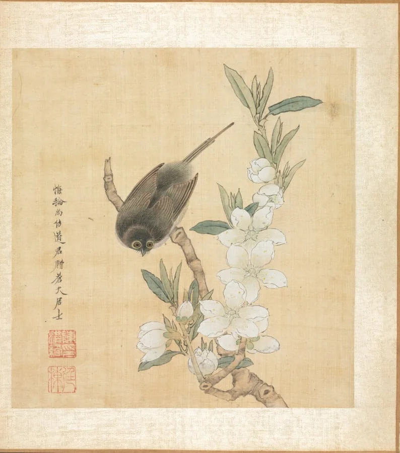 Paintings after Ancient Masters: A Bird and Peach-Blossom Branch, by Chen Hongshou, unspecified, 1625
