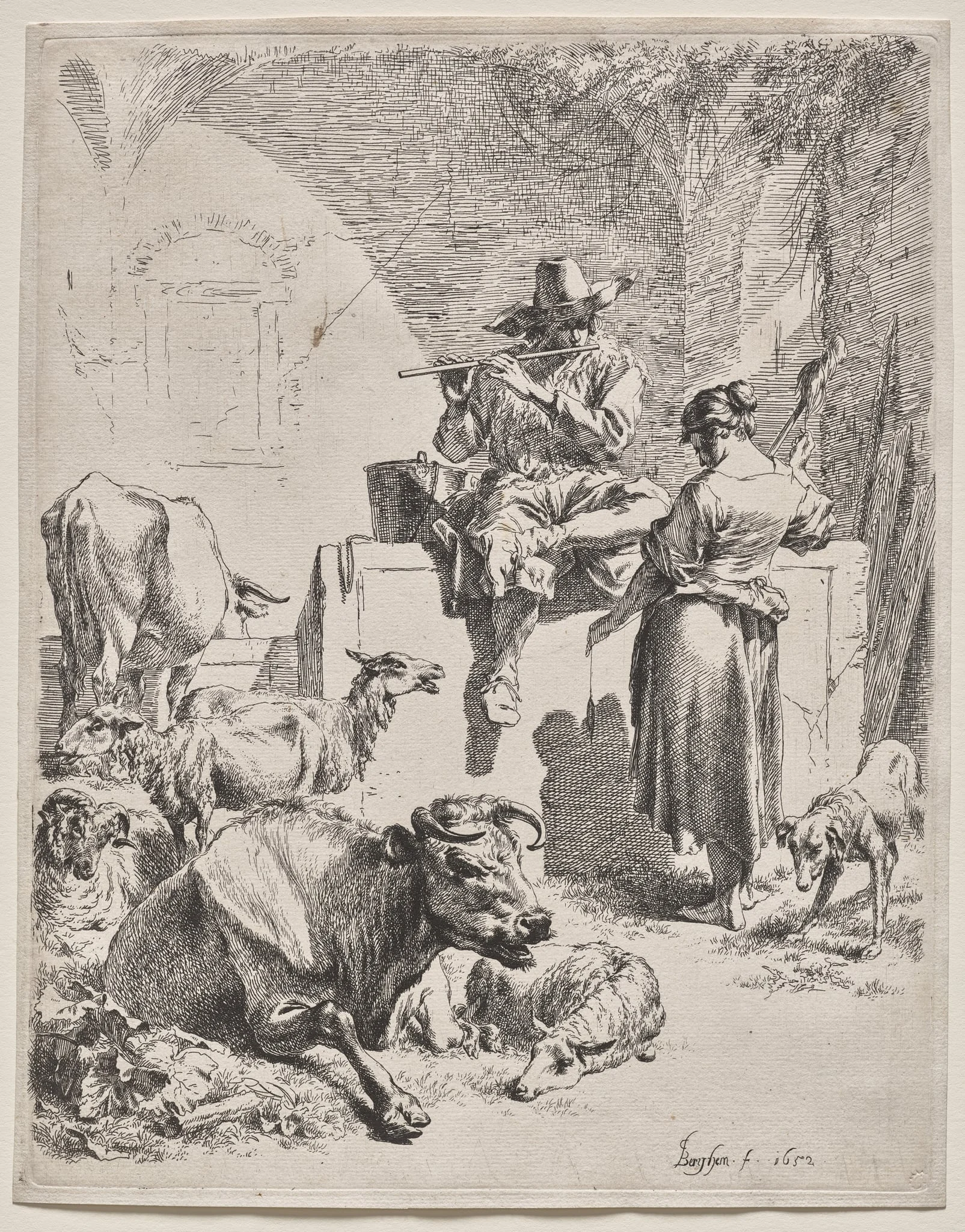 The Piping Shepherd, by Nicolaes Pieterszoon Berchem, 1652