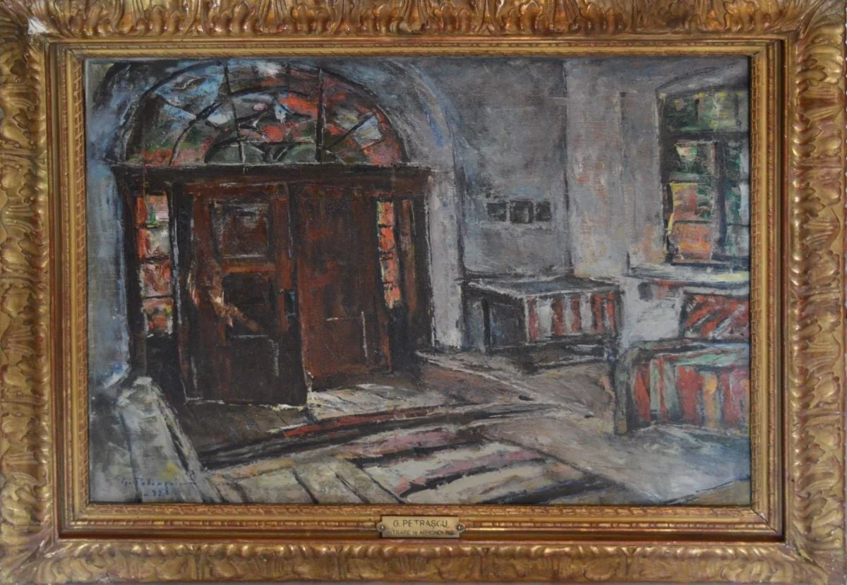 Intrarea în arhondărie (Mănăstirea Viforâta), by Gheorghe Petrașcu, 1920