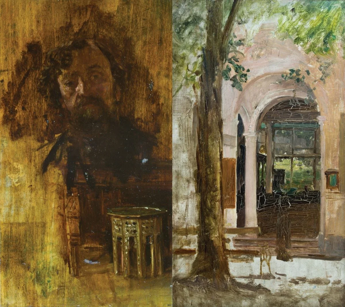 Autoportret Theodor Aman/Peisaj citadin (verso), by Theodor Aman, 1850