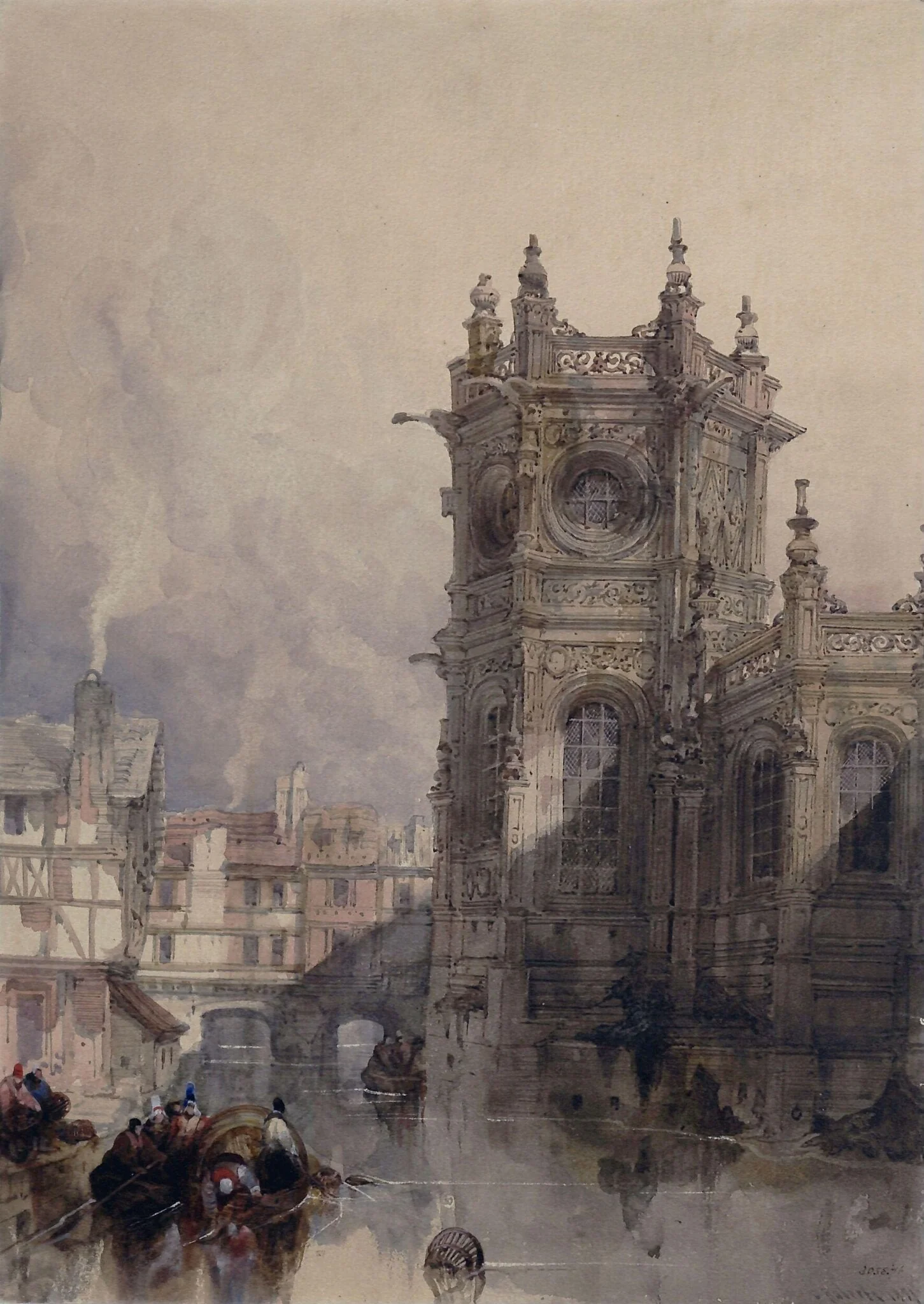Church of St. Pierre, Caen, by David RA Roberts, watercolor, 1831