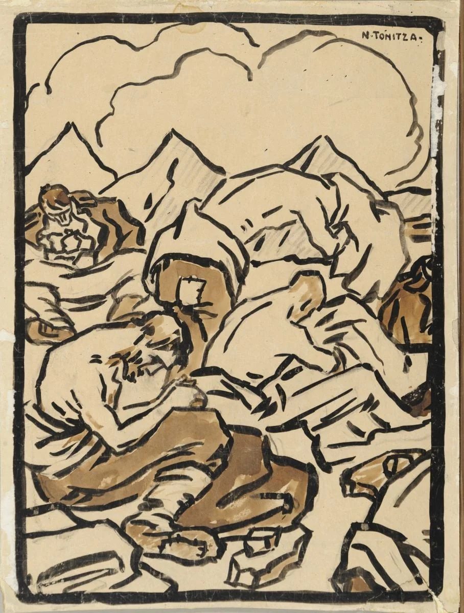 Lagăr de prizonieri (Vânatul păduchilor), by Nicolae Tonitza, 1917