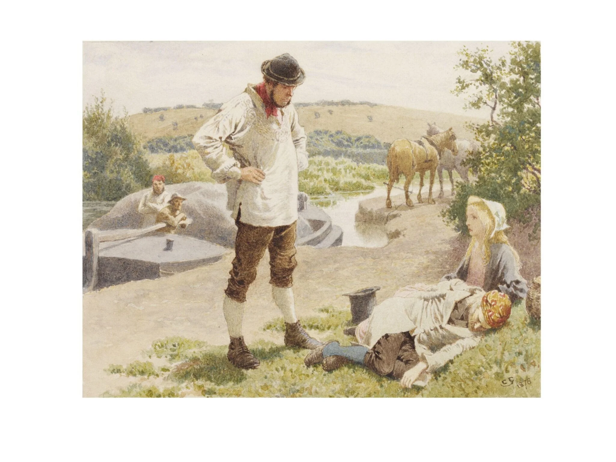 Little Nell Roused by the Bargeman, by Charles Green, watercolor, 1876