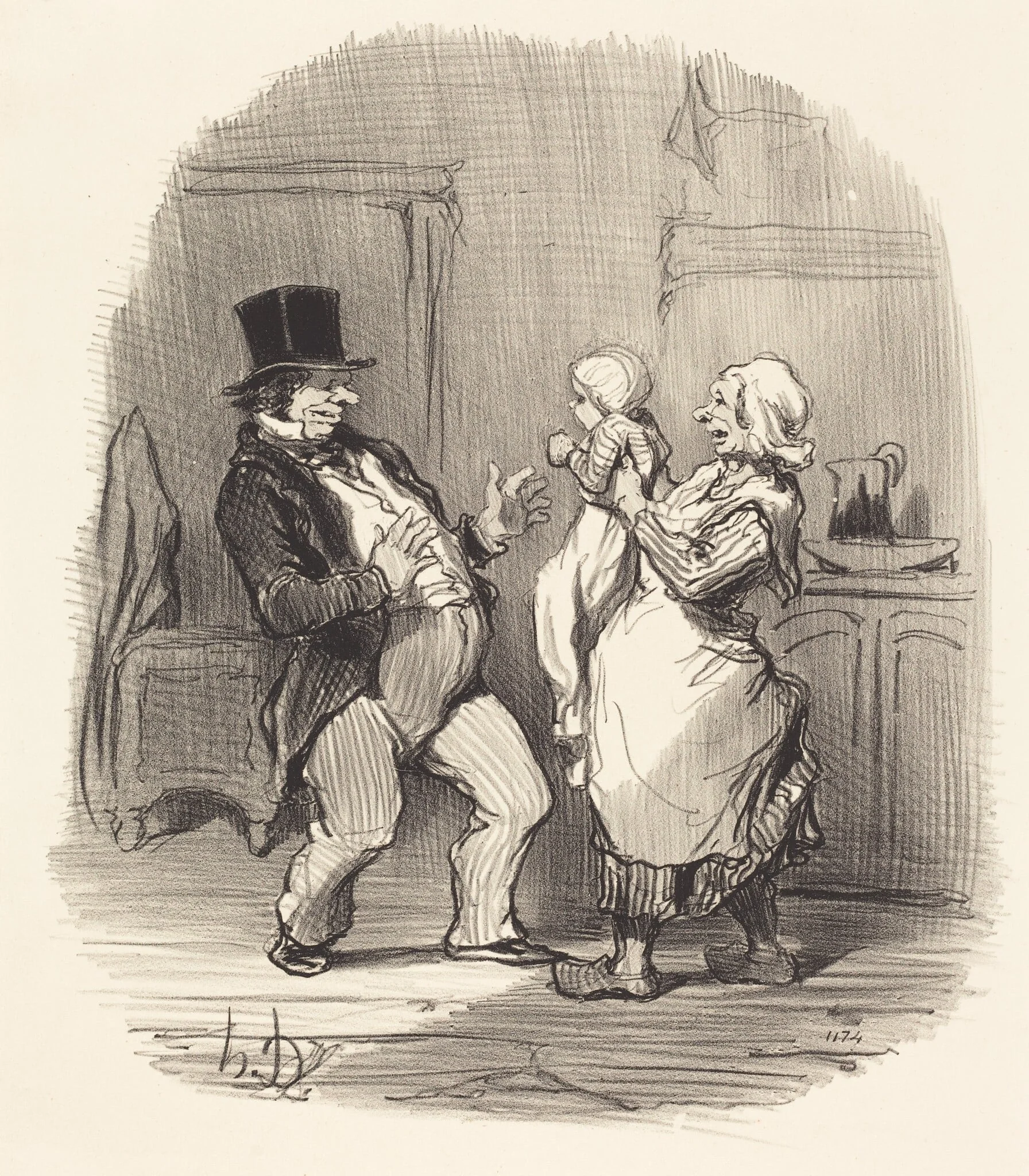 Ah! monsieur... faut pas lui rire comme ça..., by Honoré Daumier, ink, 1848