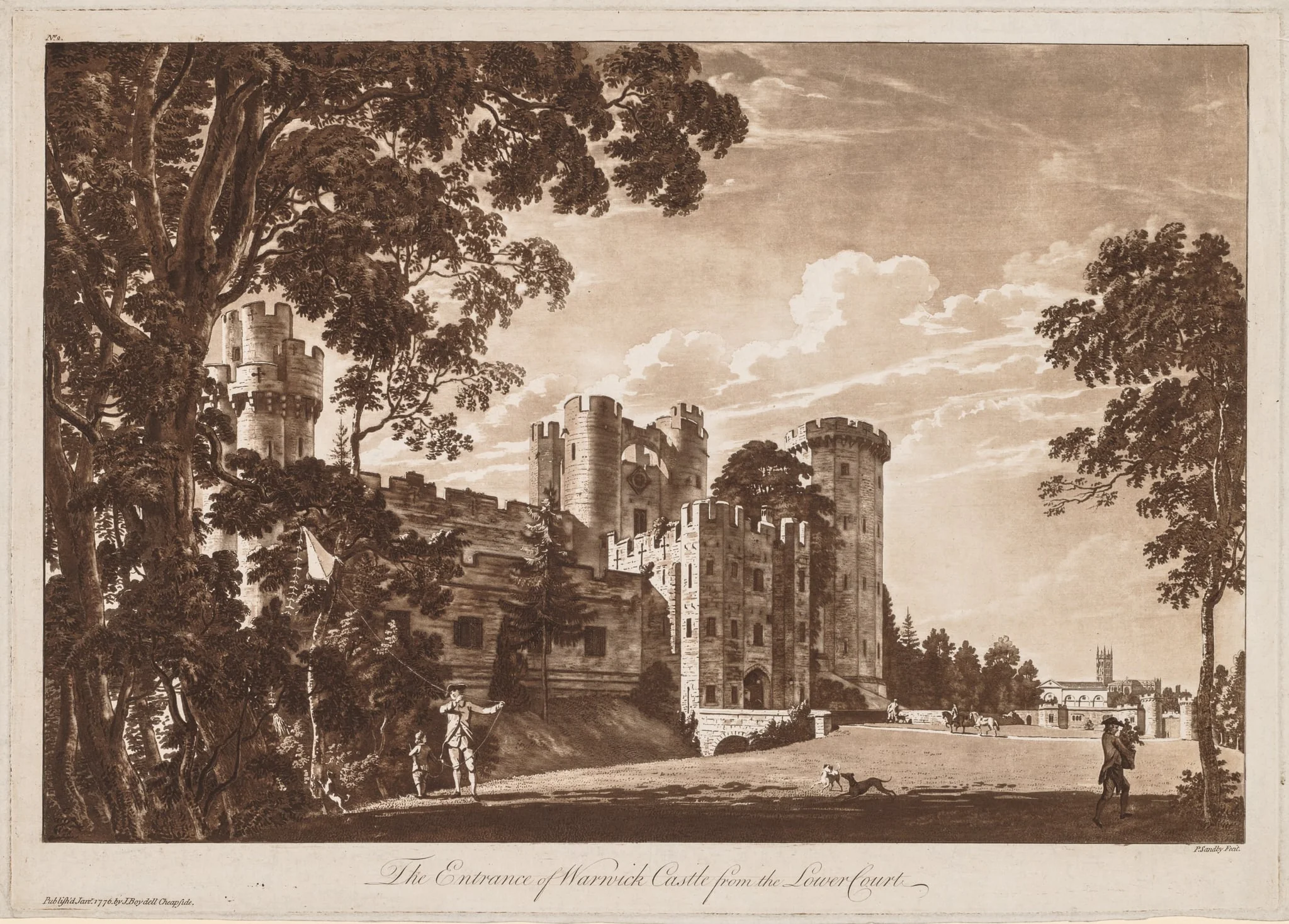 Views of Warwick Castle:  The Entrance of Warwick Castle from the Lower Court, by Paul Sandby, 1776