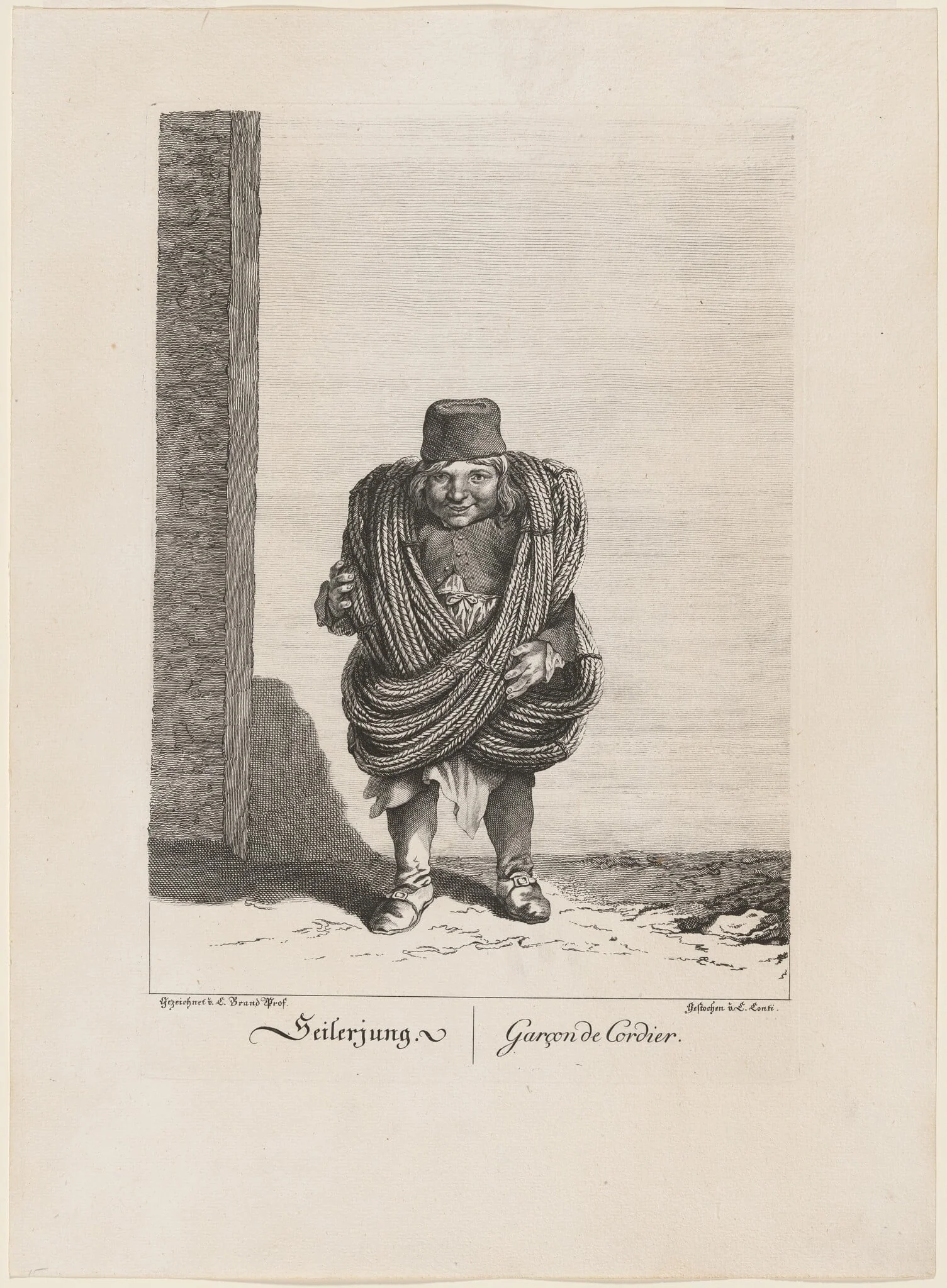 Seilerjung  (Young Rope Seller), by Carl Conti, ink, 1775