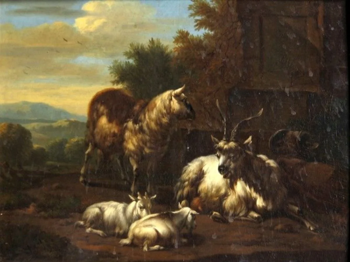 Peisaj muntos cu capre și oi ; pandant: Pisaj cu capre și oi, by Johann Lauterer, unspecified