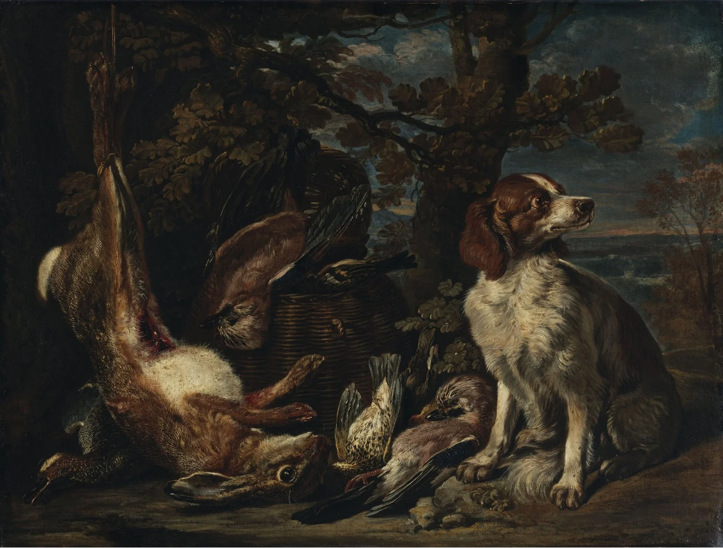 A Dog and Dead Game, by David de Coninck, oil, 1677